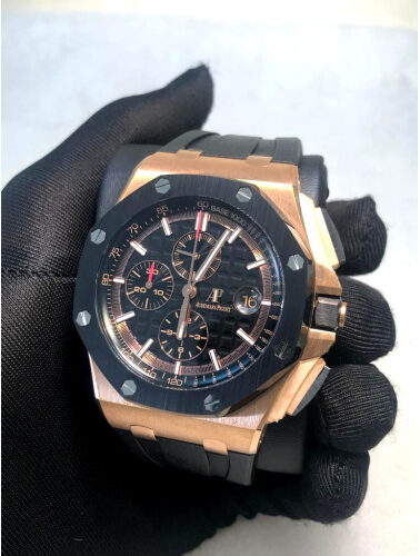 AUDEMARS PIGUET ROYAL OAK OFF SHORE BLACK DIAL ROSE GOLD BAZEL WITH BLACK RUBBER STRAP SUPER MASTER CLONE WATCH