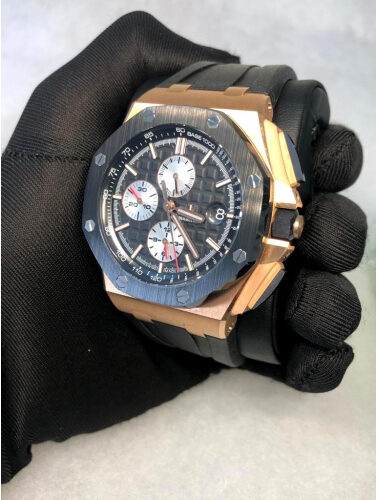 AUDEMARS PIGUET ROYAL OAK OFF SHORE GREY DIAL ROSE GOLD BAZEL WITH BLACK RUBBER STRAP SUPER MASTER CLONE WATCH