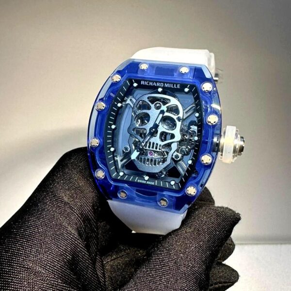 Richard Mille RM SKELETON Tourbillon with blue Sapphire white strap super clone 1:1 watch