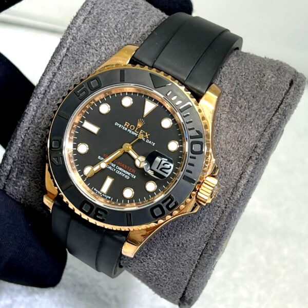 Rolex Yacht Master Black Rubber Strap rose gold bezel super clone watches in dubai